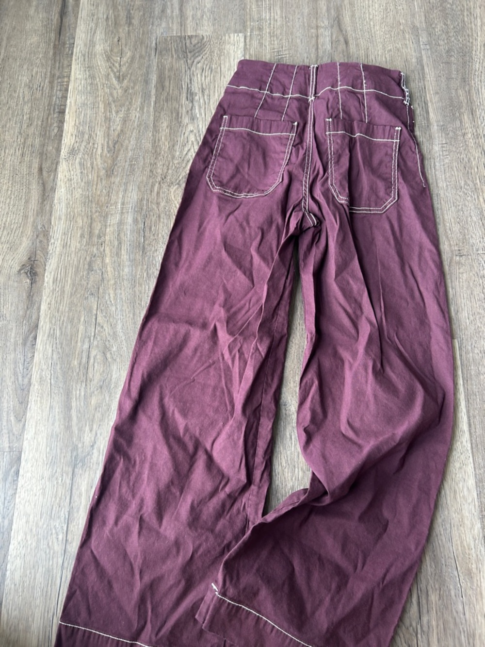 Maeve Burgundy Wide-Leg Pants with White Piping - Picture 3 of 3